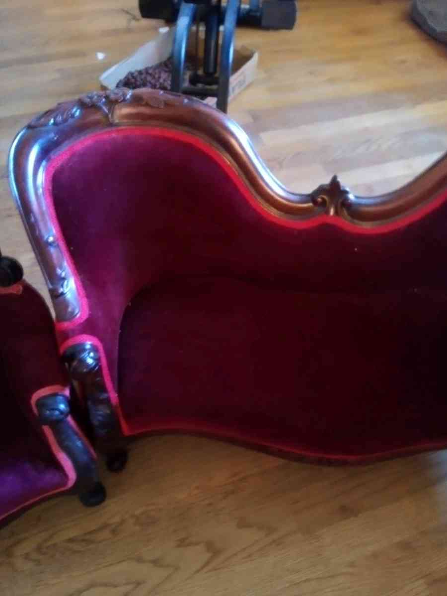 childrens Victorian style couch and chairs velvet  mahogany - Huntland, Tennessee - FleaMarketBay
