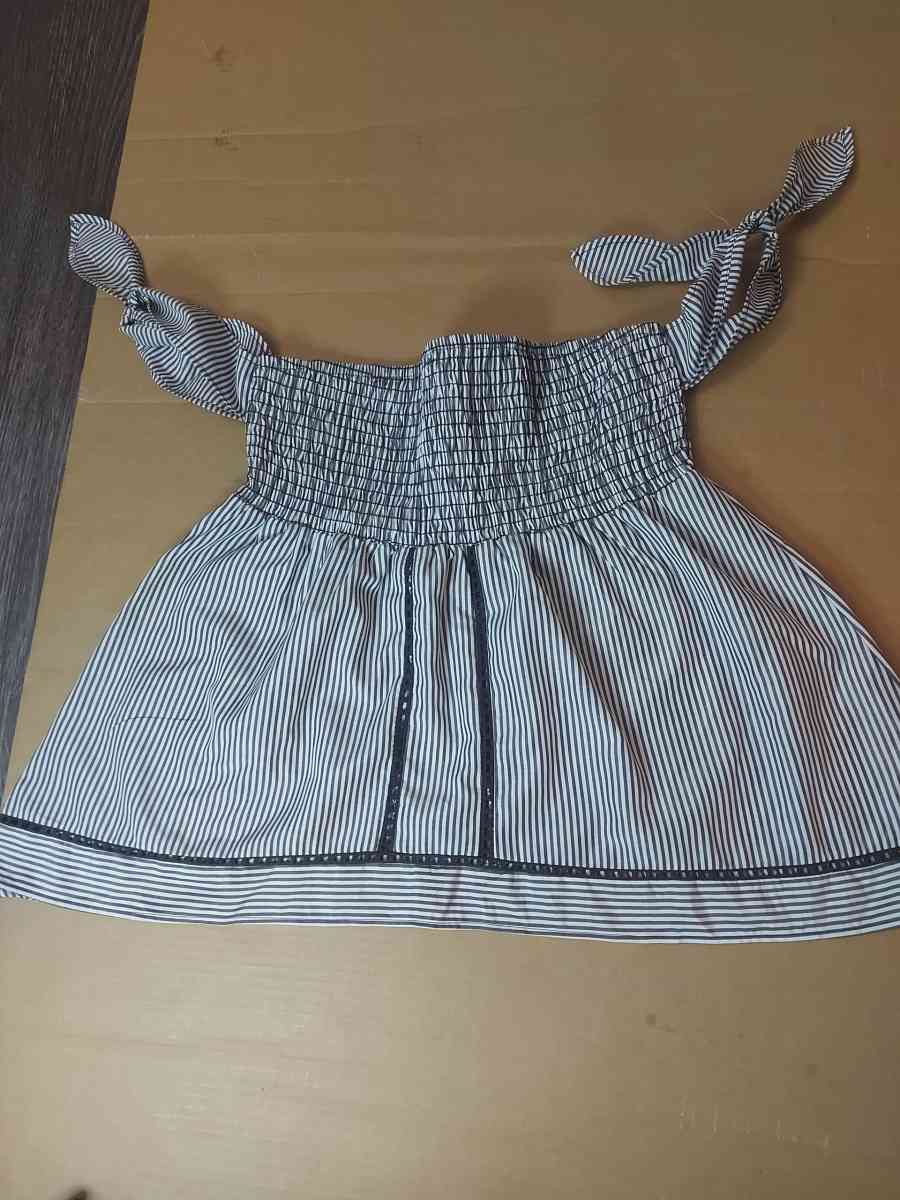 Sienna Sky Pinstripe Black White Off Shoulder Babydoll Blous - Atlanta, Georgia - FleaMarketBay