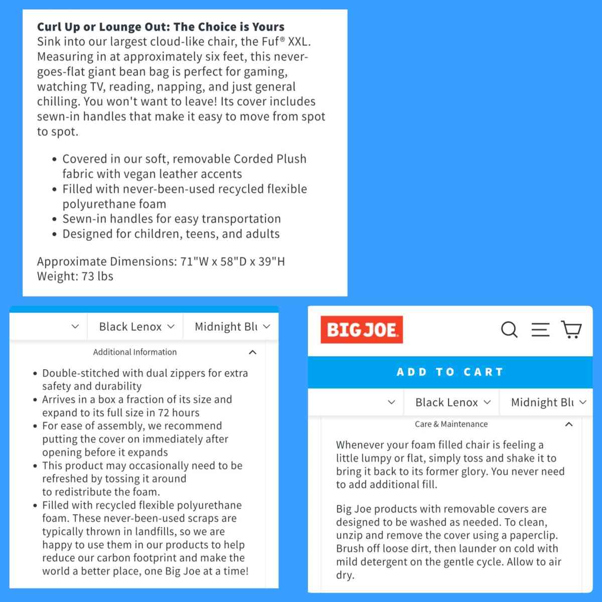 XXL BIG JOE BEANBAG - Panama City Beach, Florida - FleaMarketBay