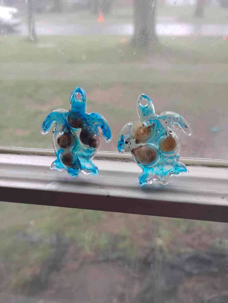 ocean inspired Resin Turtle earrings with seashells