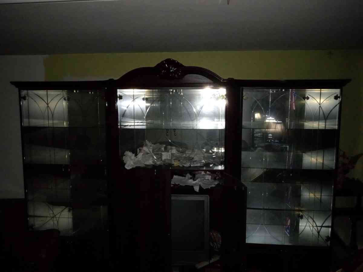 LIKE NEW AUTHENTIC WOOD AND GLASS LIGHTED ARMOIRE WITH DOORS - Staten Island, New York - FleaMarketBay
