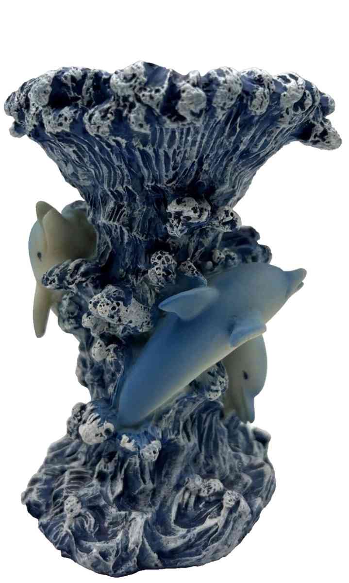 Blue Wave Shaped Candle Holder with 3 Dolphins - Piedmont, Missouri - FleaMarketBay