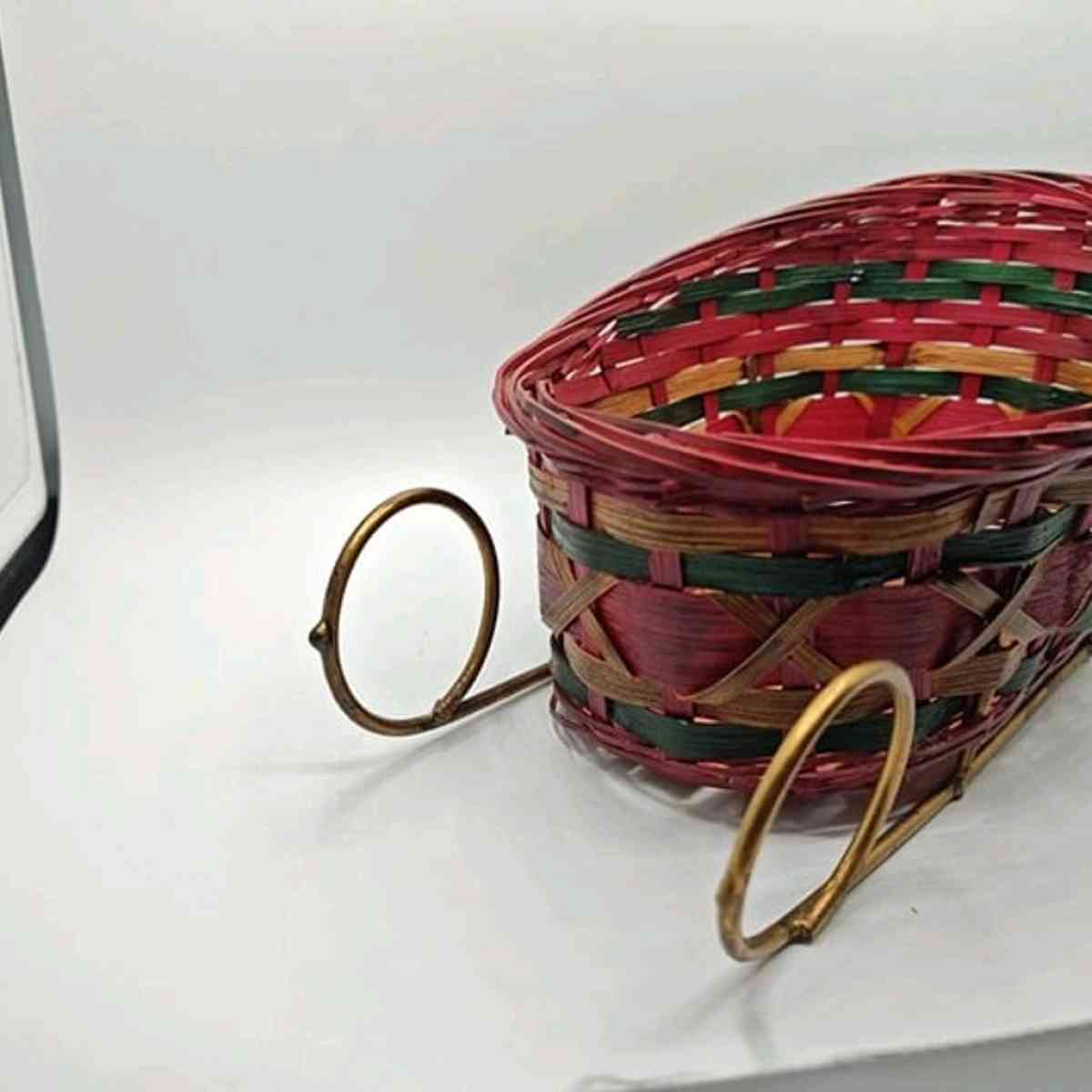 Wicker Christmas Santa Sleigh Red Green  Brown Floral Craft - Acme, Louisiana - FleaMarketBay