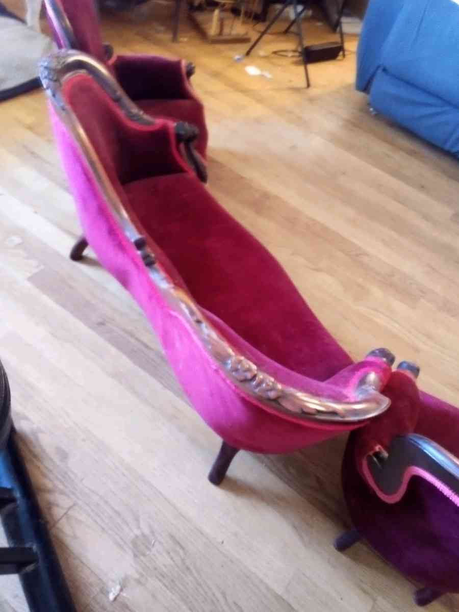 childrens Victorian style couch and chairs velvet  mahogany - Huntland, Tennessee - FleaMarketBay