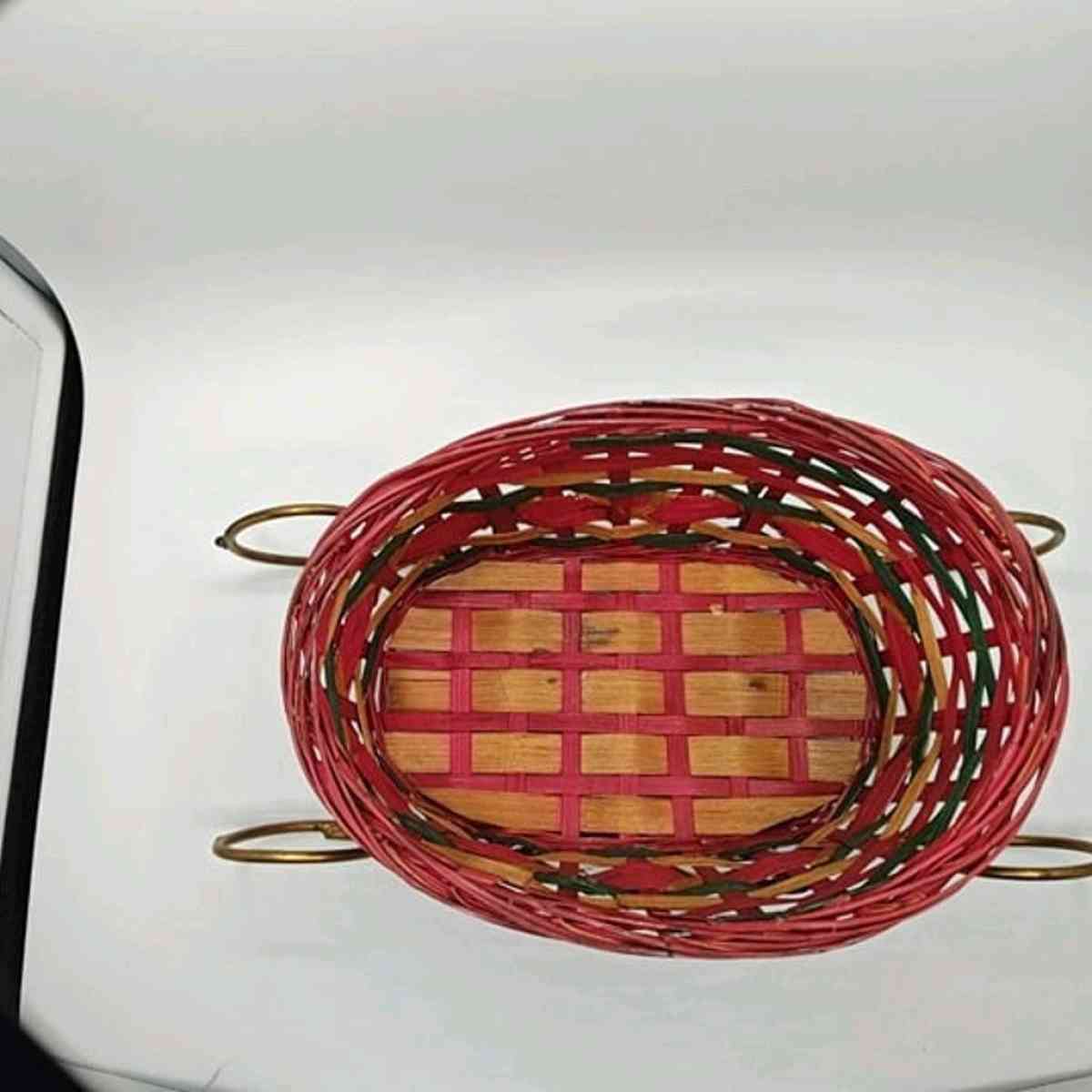 Wicker Christmas Santa Sleigh Red Green  Brown Floral Craft - Acme, Louisiana - FleaMarketBay