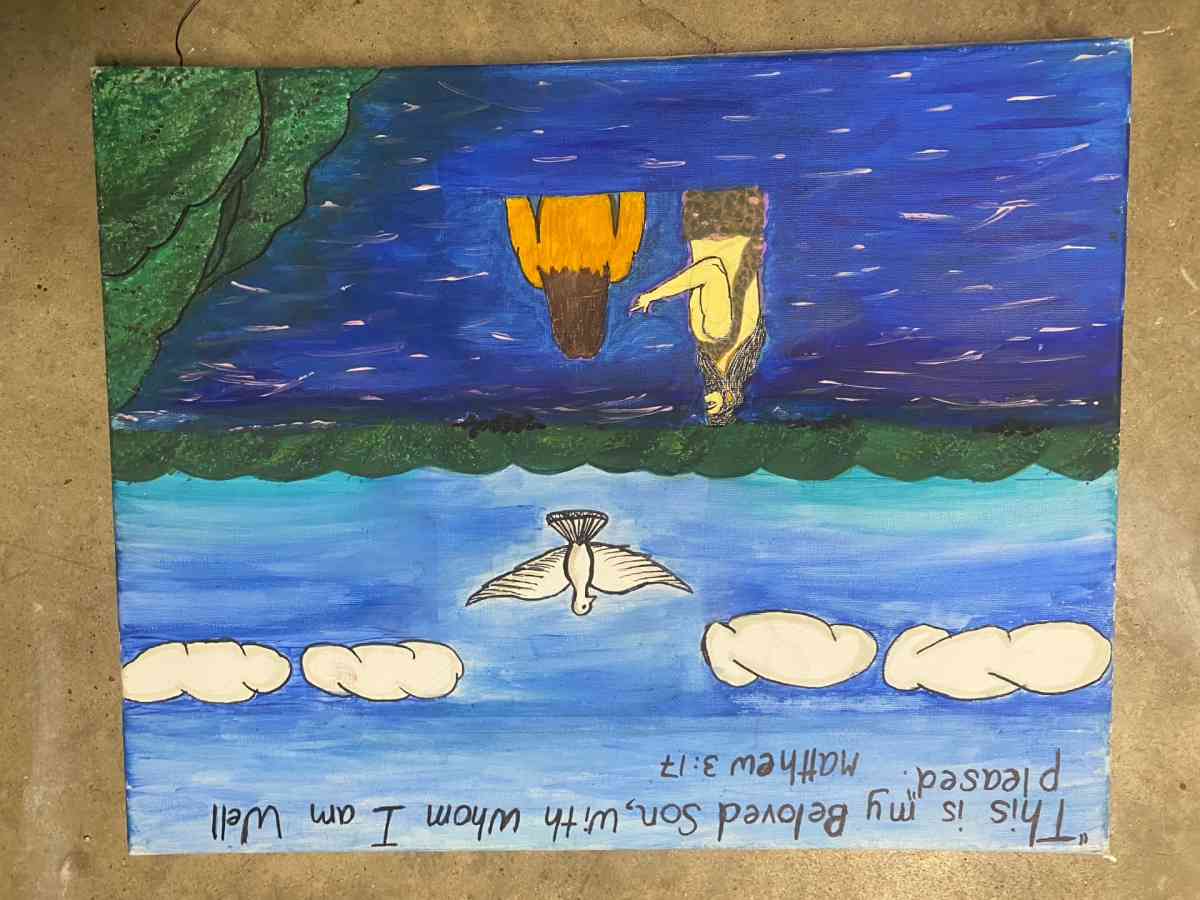 Jesus getting baptized Christian painting