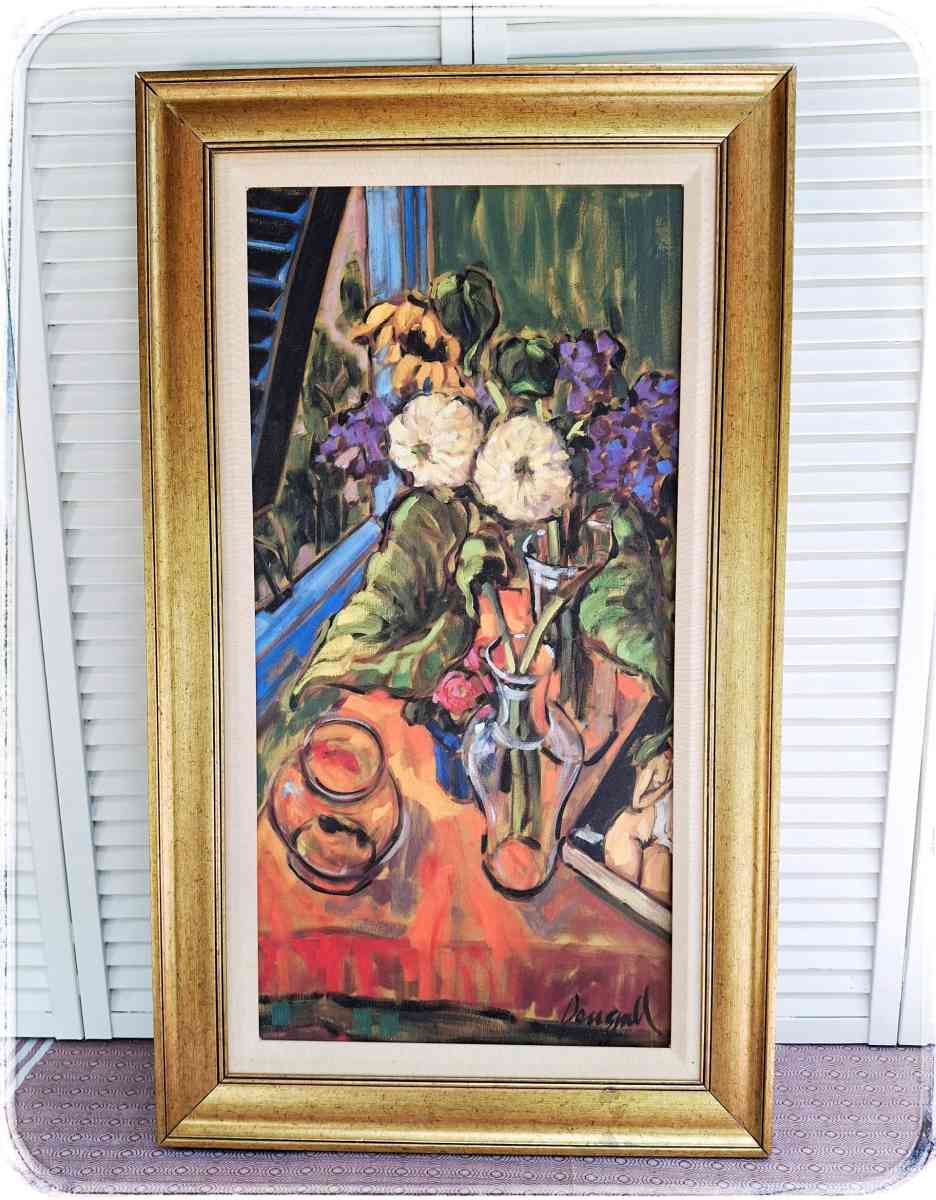 Vibrant Floral Still Life Art Print with Vase and Bowl - Lunenburg, Massachusetts - FleaMarketBay