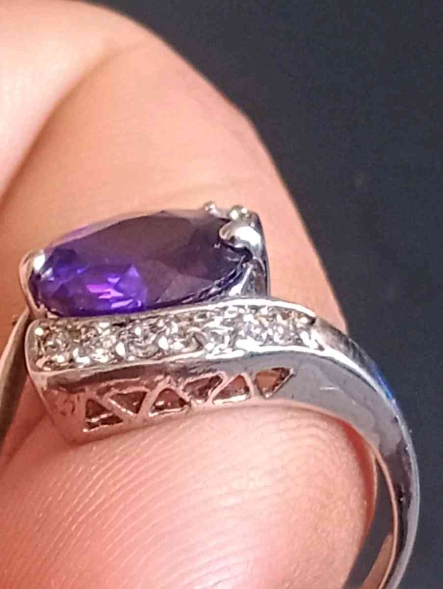 14K White Gold Amethyst and Diamond ring size 85 for women - Frostproof, Florida - FleaMarketBay