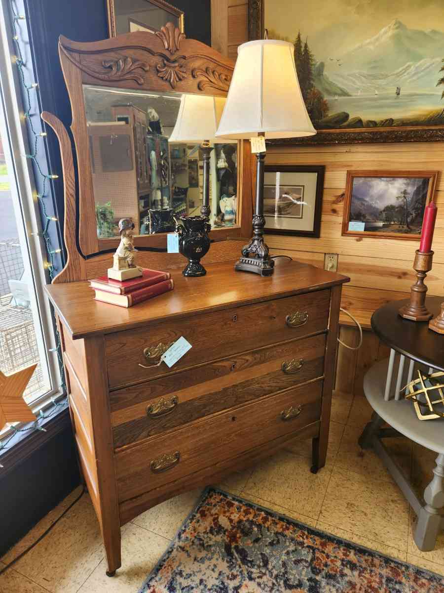 antique 3 drawer oak dresser with mirror