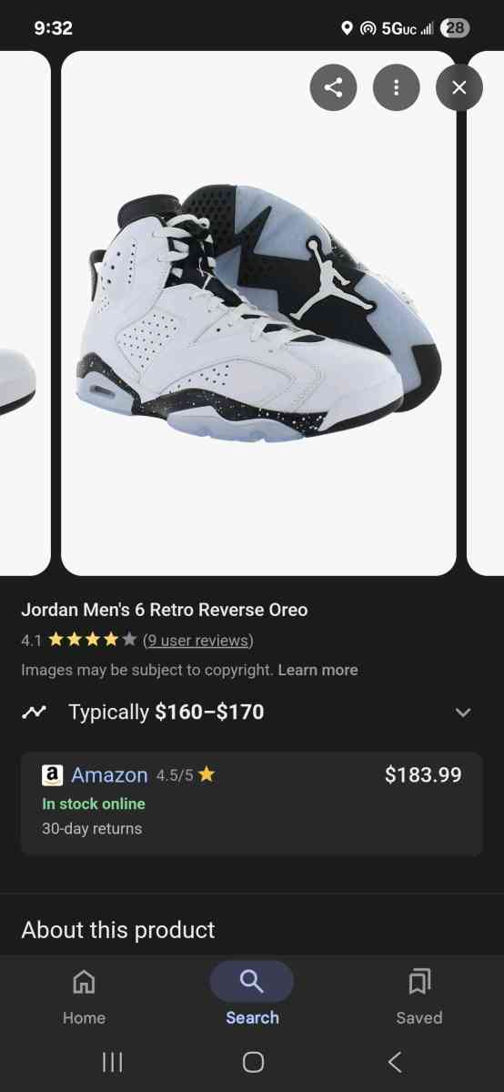 Jordan Mens 6 Retro Reverse Oreo - Montclair, California - FleaMarketBay