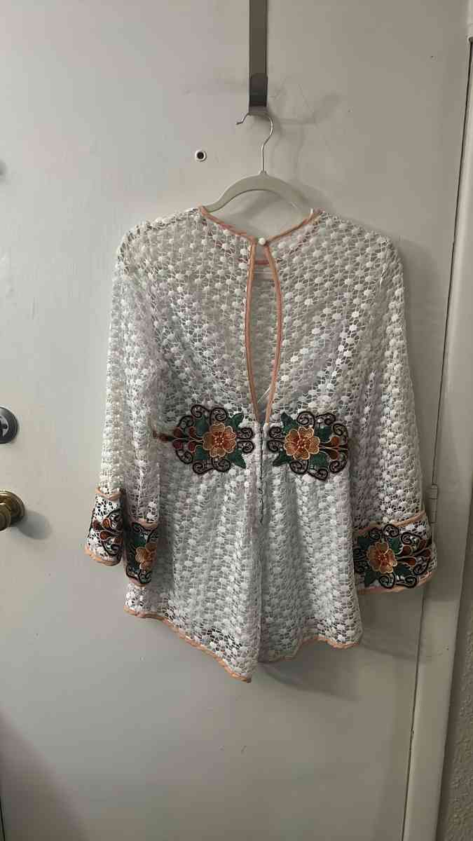 Luxxel White Embroidered Floral Romper with Bell Sleeves Siz - Atlanta, Georgia - FleaMarketBay