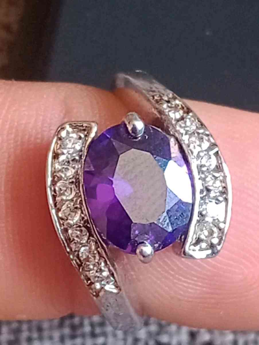 14K White Gold Amethyst and Diamond ring size 85 for women - Frostproof, Florida - FleaMarketBay