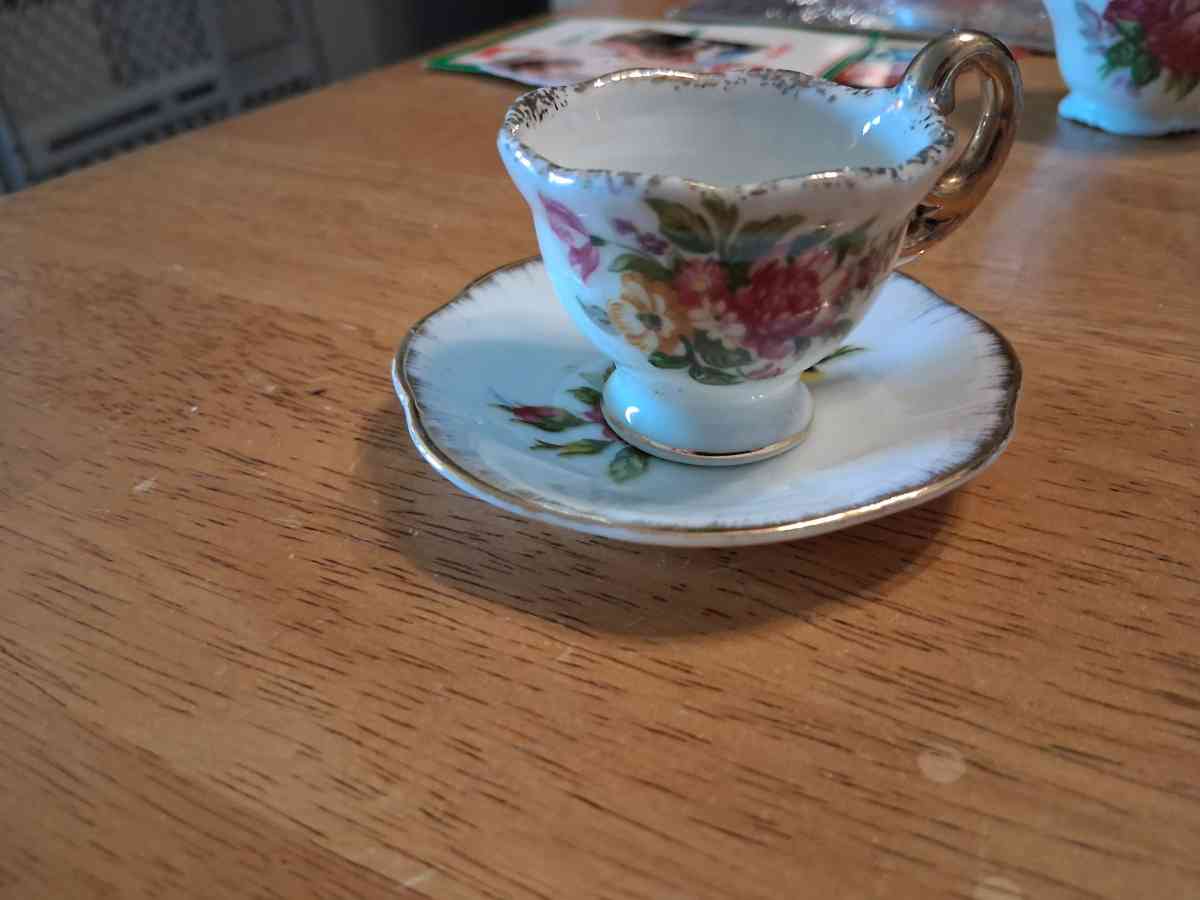 Pink n yellow flower teacup saucer set - Comstock, Michigan