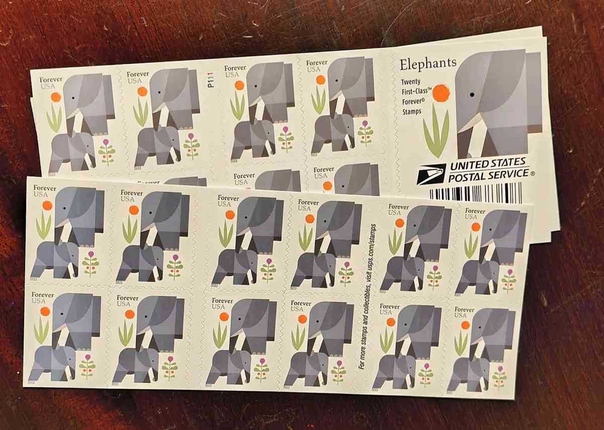 Cute Elephants USPS Forever Stamps 5 Booklets of 20 - Corning, California