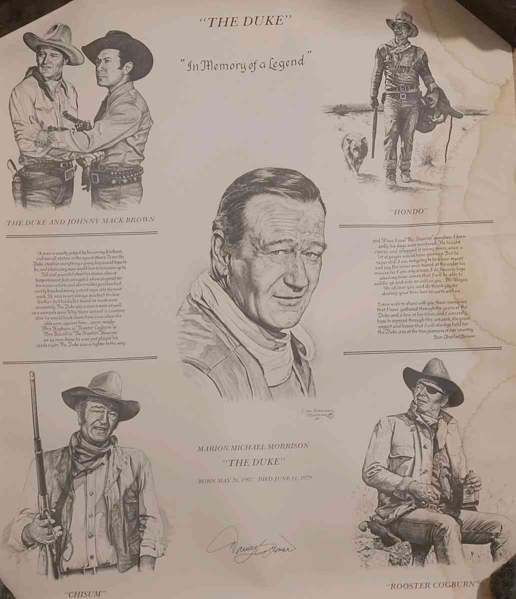 JOHN WAYNE FOUR FACES WEST LITHOGRAPH PRINT BY GIL ORTEGA 19 - Austin, Texas - FleaMarketBay