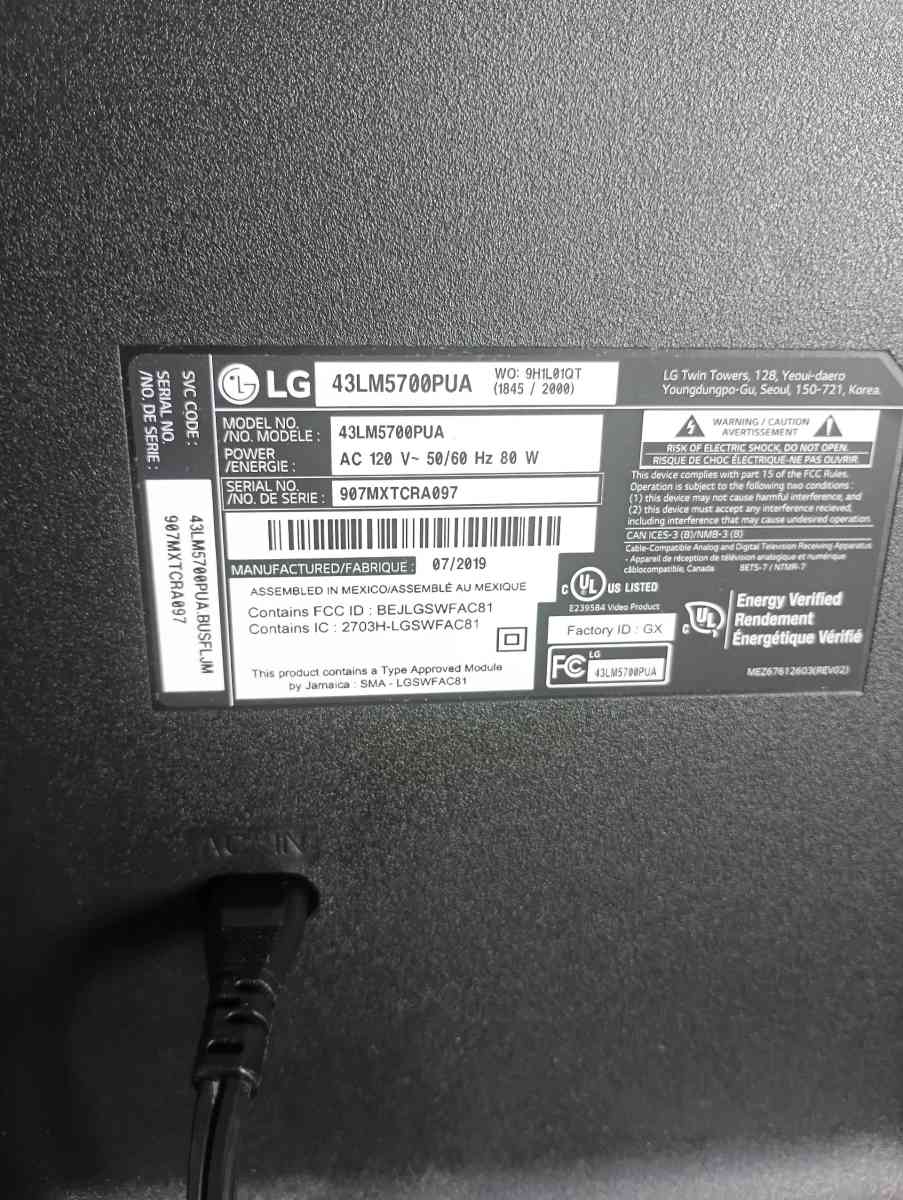 LG  43 Smart Tv  Model 43LM5700PUA - Frostproof, Florida - FleaMarketBay