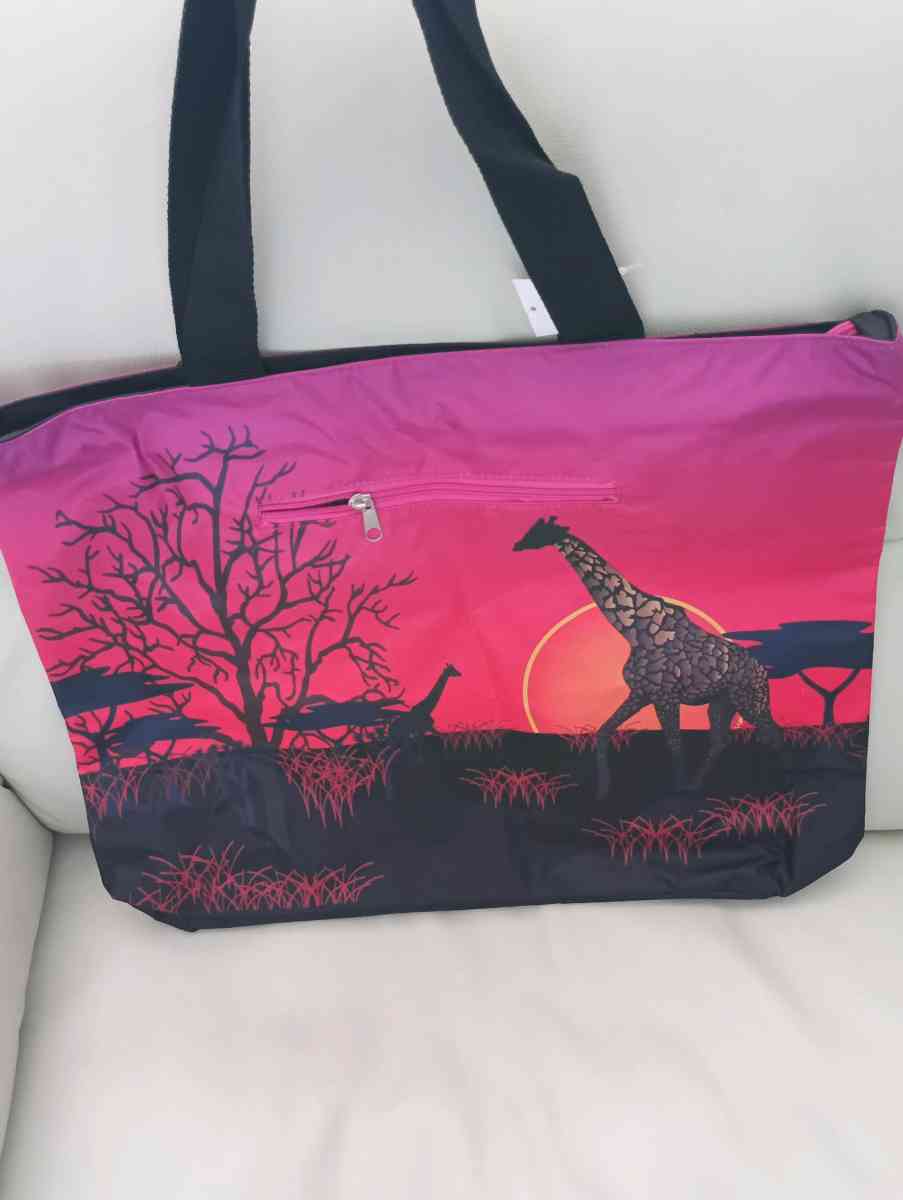 Pink and Black Savanna Scene Tote Bag - Frostproof, Florida - FleaMarketBay