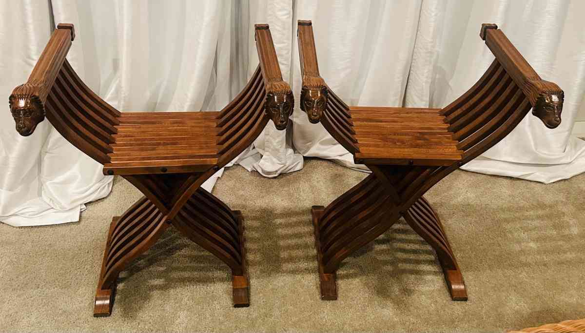 Pair Of Savonarola Lion Head Folding Thrones - Claremont, California - FleaMarketBay