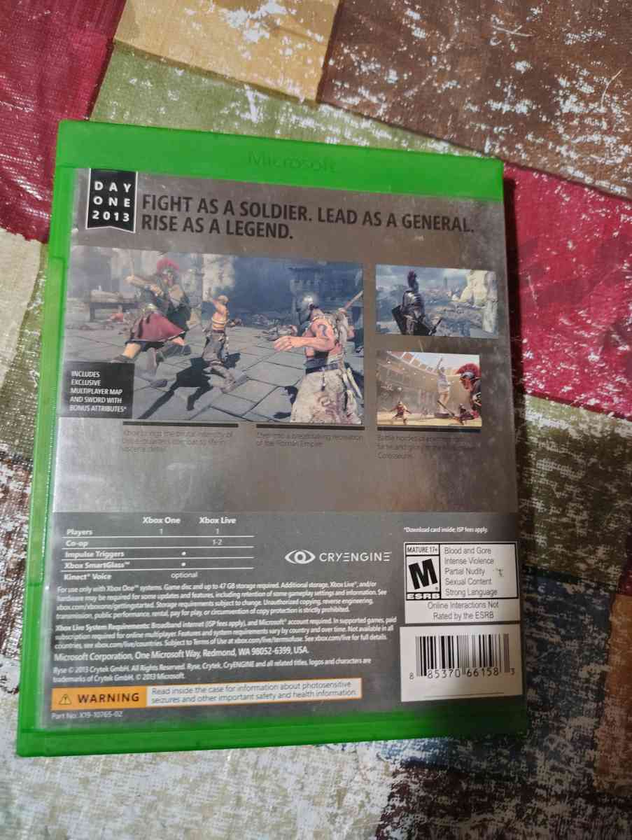 RYSE Son of Rome Day One 2013 Xbox One perfect disc small fl - Scottsburg, Indiana - FleaMarketBay