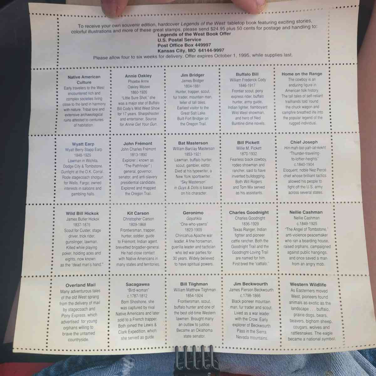 2870 Legends of the West ERROR SHEET No blue holder Mint VF - Austin, Texas - FleaMarketBay