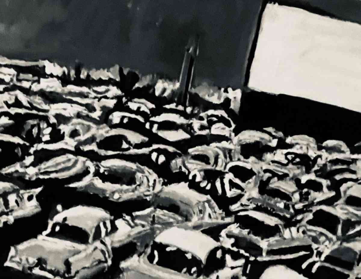 Original Old Car Movie Drive In GG  11 x 14 Black  White Can - Pflugerville, Texas - FleaMarketBay