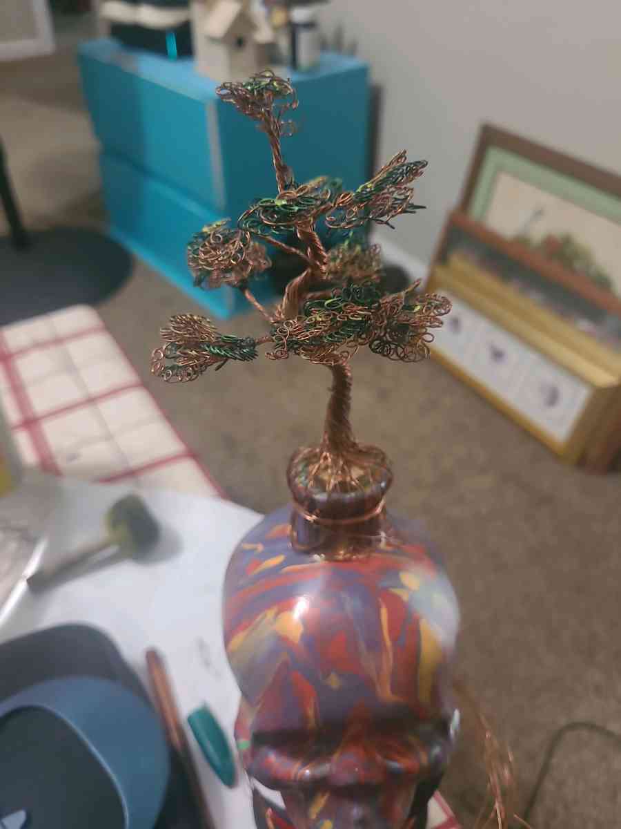 handmade painted skull with copper wire tree - Springfield, Illinois - FleaMarketBay