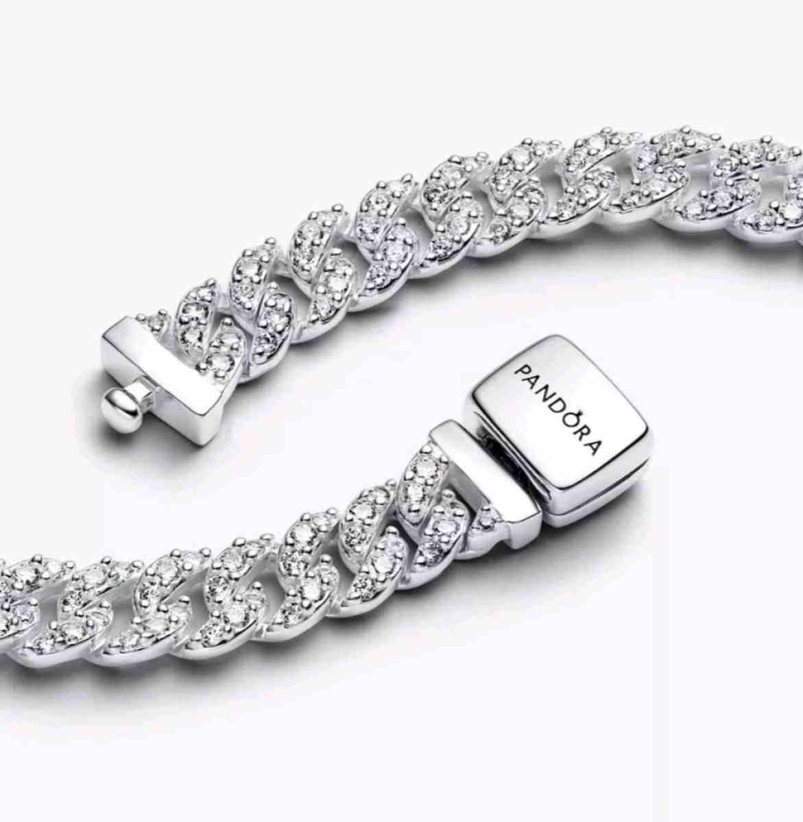 PANDORA STERLING SILVER PAVE CUBAN NECKLACE - Elysburg, Pennsylvania - FleaMarketBay