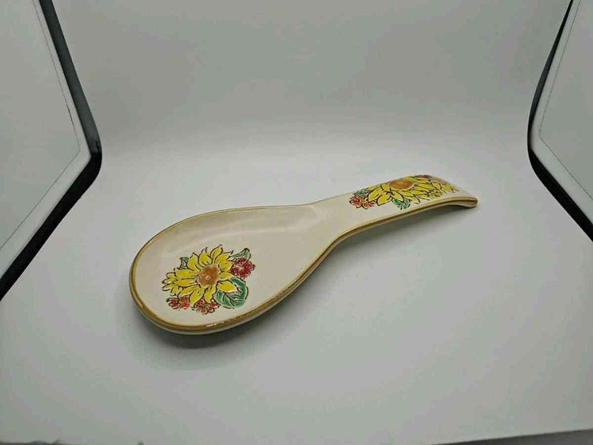 InHomestylez Gilded Sunflower Floral Ceramic Spoon Rest Fall