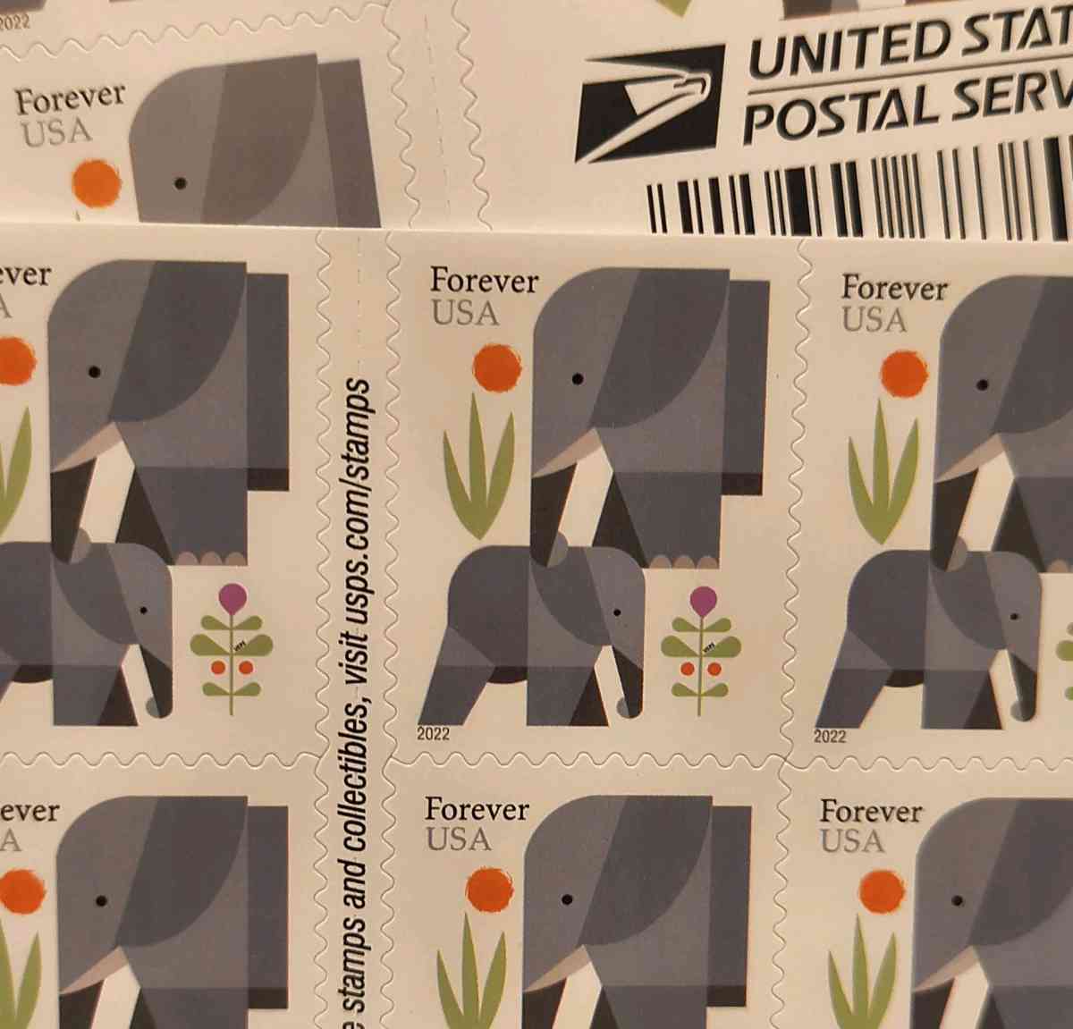 Cute Elephants USPS Forever Stamps 5 Booklets of 20 - Corning, California - FleaMarketBay