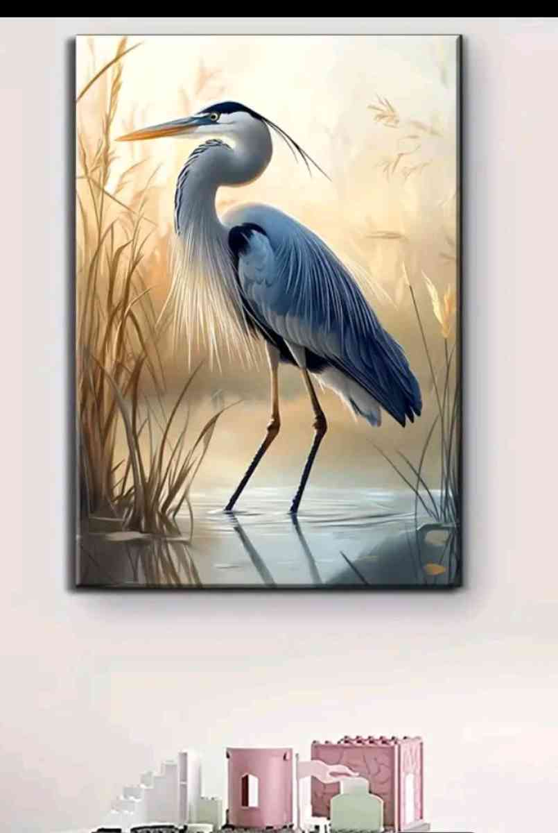 Canvas Painting of a Blue Heron