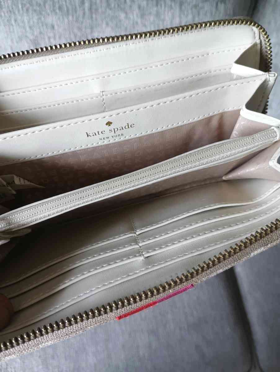 Kate Spade New York Gray Brown Canvas Striped Zip Around Cre - Frostproof, Florida - FleaMarketBay