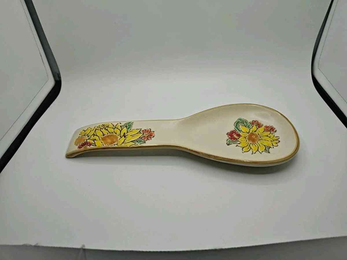 InHomestylez Gilded Sunflower Floral Ceramic Spoon Rest Fall - Alicia, Arkansas - FleaMarketBay