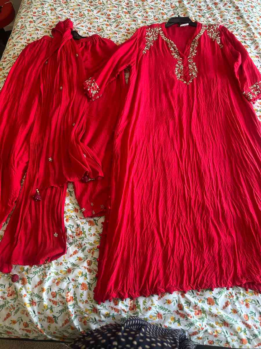 complete dress set in bright red color with all border work - Columbia, South Carolina - FleaMarketBay