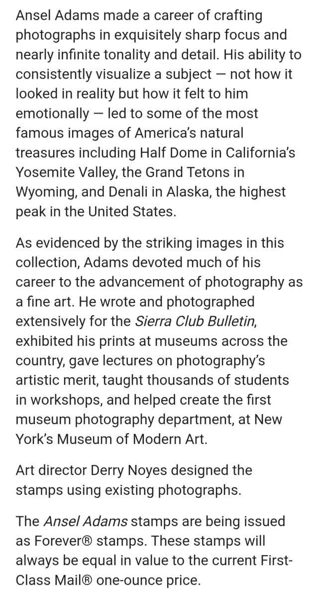 FOREVER STAMPS One lot 26 panes of 16 Beautiful Ansel Adams - Corning, California - FleaMarketBay