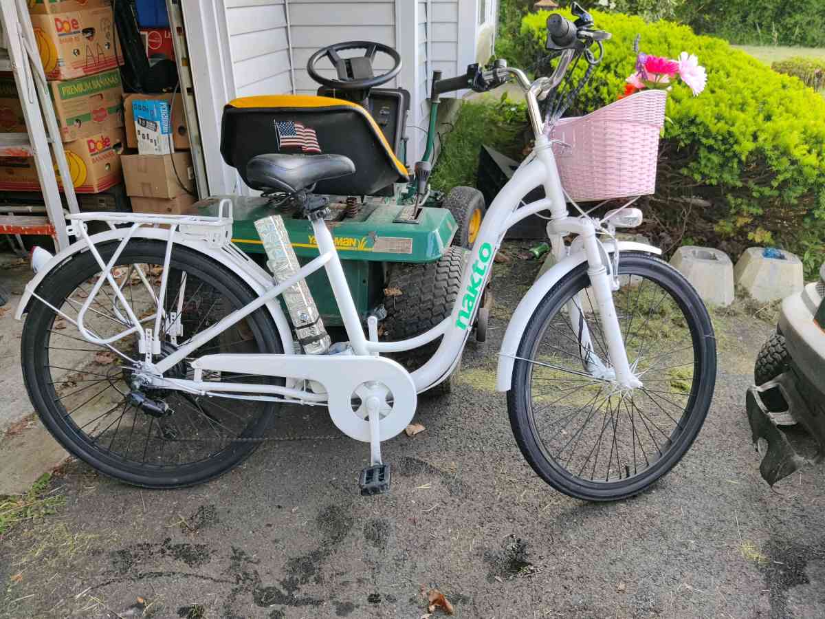 White used ebike with pink basket - Swansea, Massachusetts