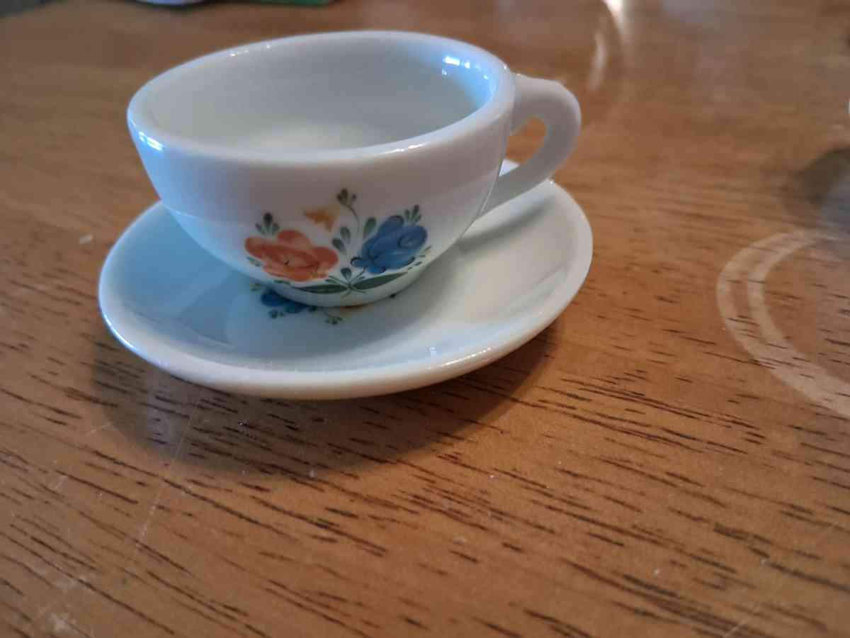 blue and orange flower tiny teacup saucer set - Comstock, Michigan - FleaMarketBay
