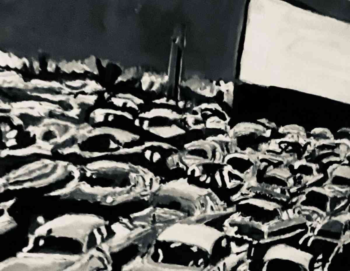 Original Old Car Movie Drive In GG  11 x 14 Black  White Can - Pflugerville, Texas - FleaMarketBay