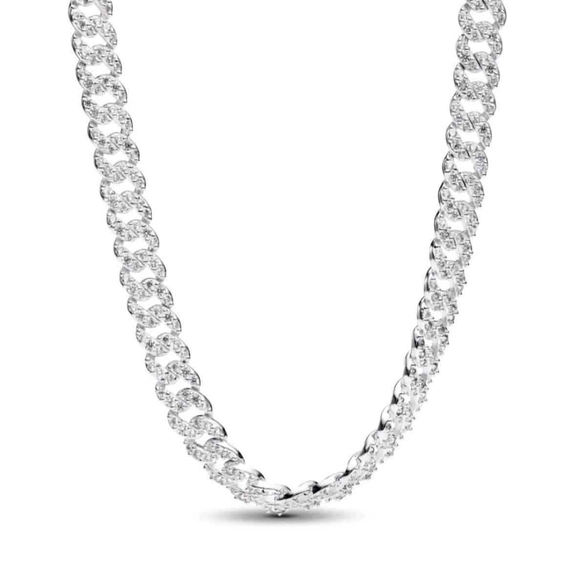 PANDORA STERLING SILVER PAVE CUBAN NECKLACE - Elysburg, Pennsylvania - FleaMarketBay