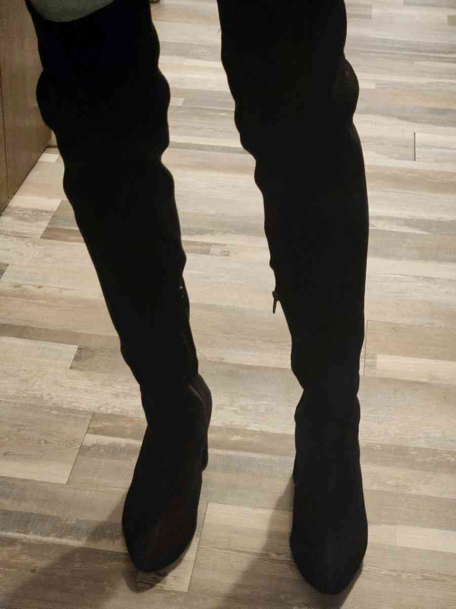 black thigh high leather boots