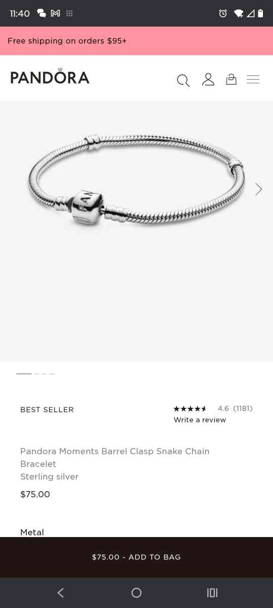 Pandora moments barrel clasp snake chain charm bracelet - Cleveland, Texas - FleaMarketBay