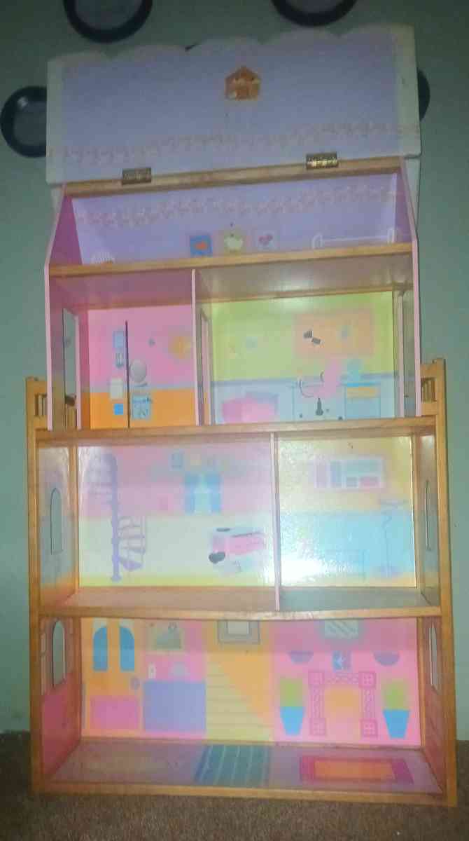 Large 5 Foot Wooden Doll House - La Porte, Indiana - FleaMarketBay