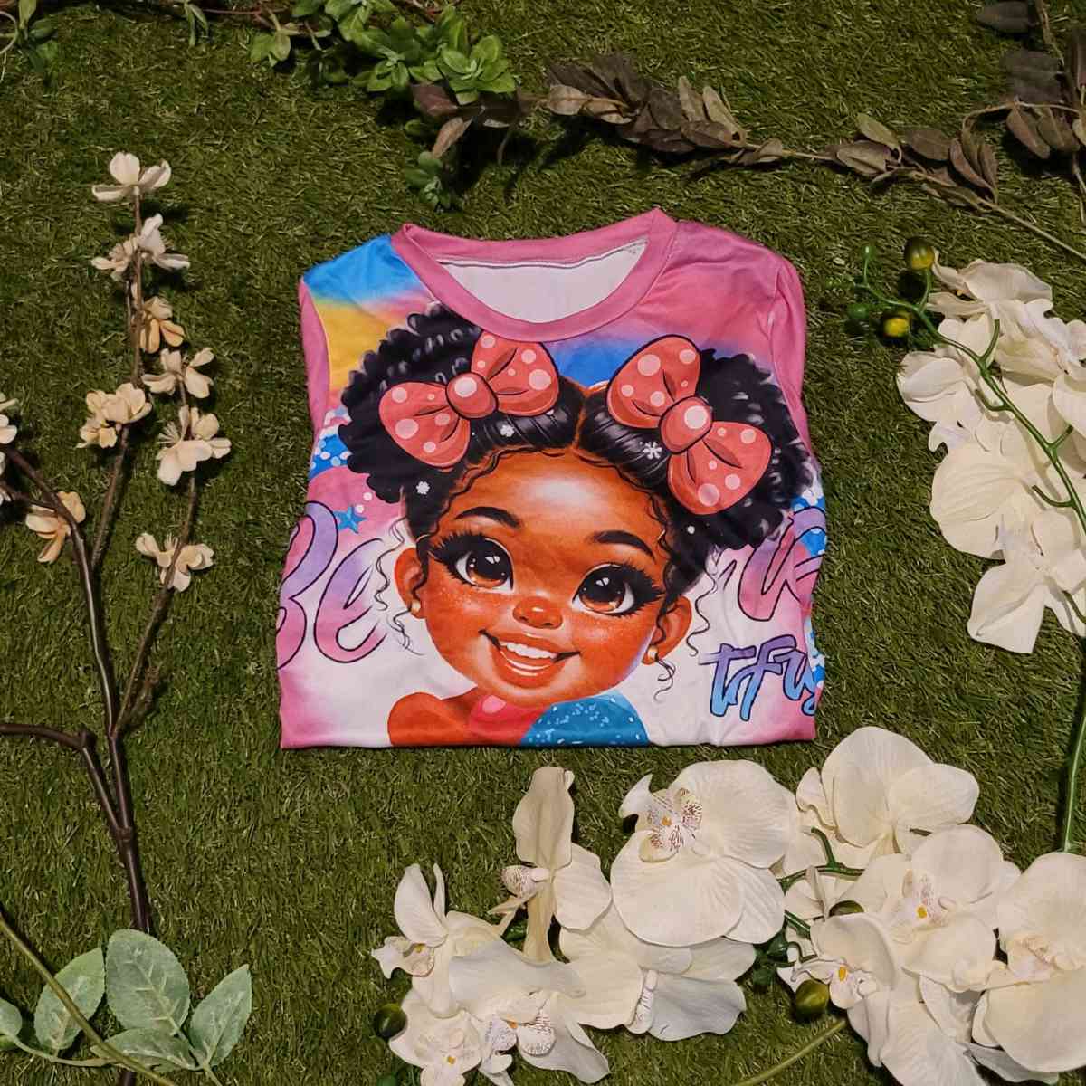 Multicolored Princess Tee with Bows and Big Eyes - Baltimore, Maryland - FleaMarketBay