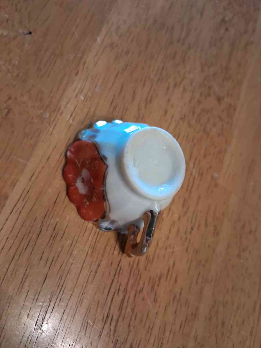 orange and pink flower design tiny teacup - Comstock, Michigan - FleaMarketBay