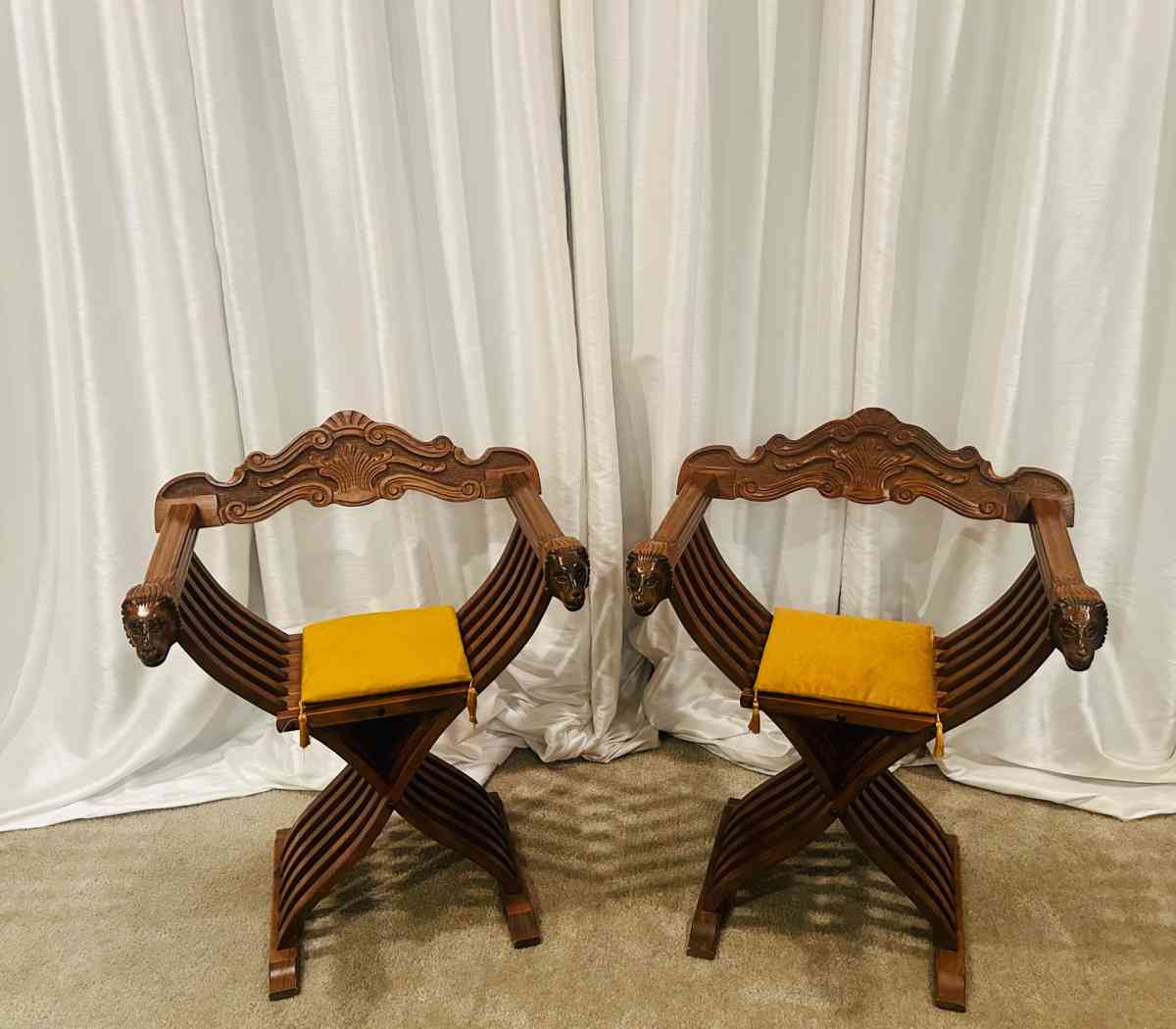 Pair Of Savonarola Lion Head Folding Thrones - Claremont, California