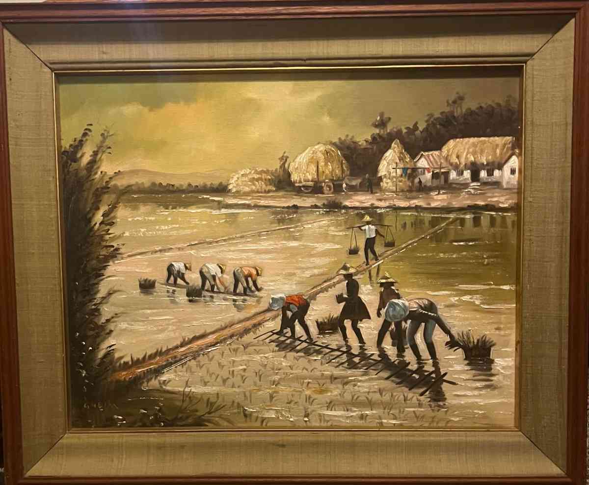 Original HandPainted Village Landscape Art  Framed - Durham, North Carolina