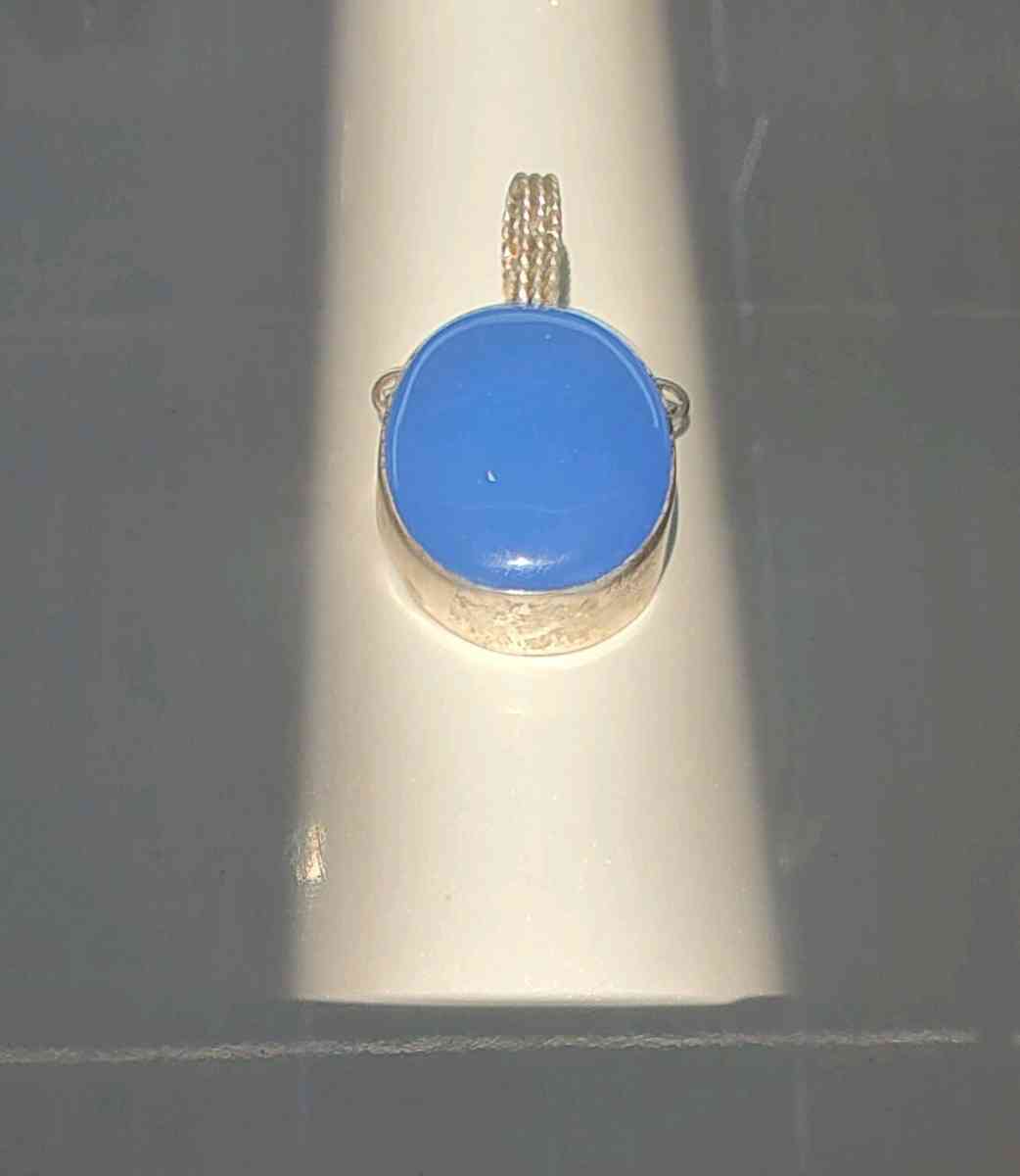 large blue opal cabochon set in sterling silver pendant - Apache Junction, Arizona