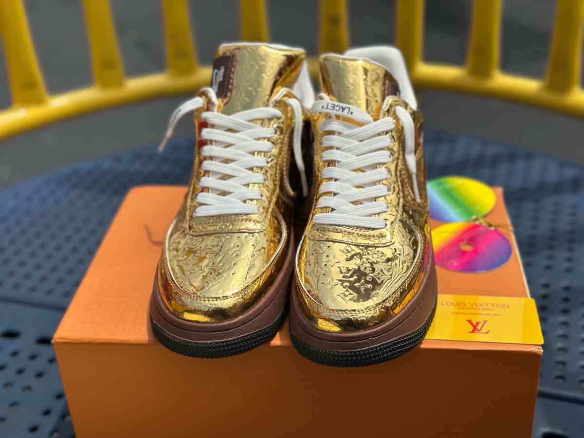 Louis Vuitton x Air Force 1 Low Metallic Gold - Brooklyn, New York - FleaMarketBay