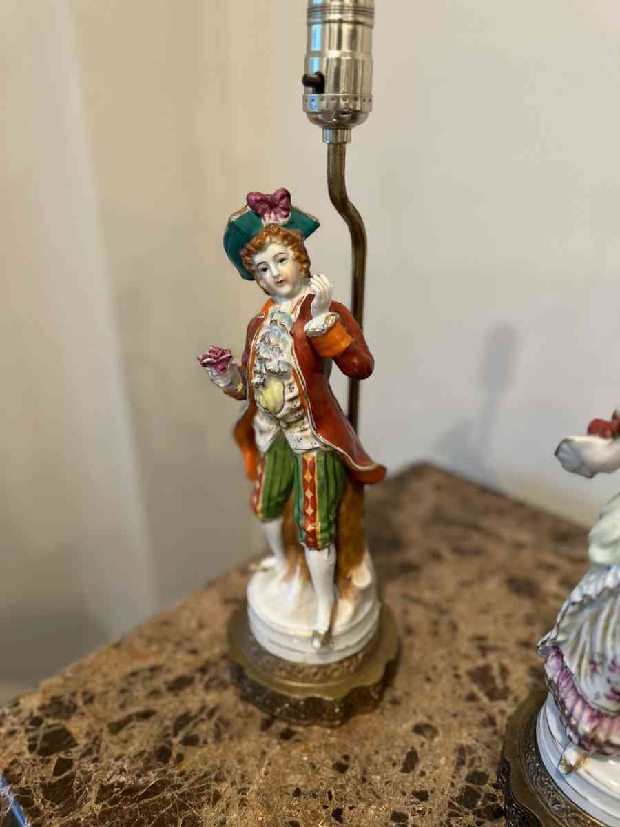 Vintage Porcelain Figurine Table Lamps Set French Man And Wo - Clarksville, Tennessee - FleaMarketBay