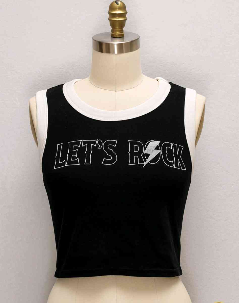 lets Rock black and white cropped tank - Ackerman, Mississippi