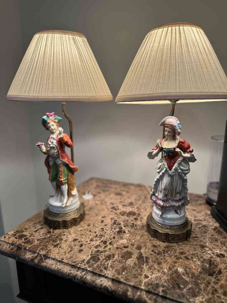Vintage Porcelain Figurine Table Lamps Set French Man And Wo - Clarksville, Tennessee - FleaMarketBay